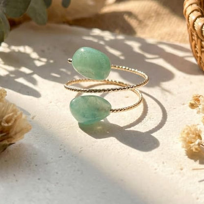 Turquoise Ring, Gold Adjustable Ring with Free Form Turquoise Stones, Handmade Western Rings for Women