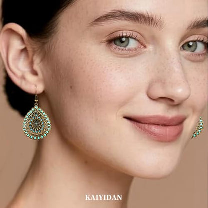 Boho Turquoise Dangle Earrings For Women Trendy,Western Blue Gemstone Drop Earings,Vintage Gothic Ethnic Statement Beach Vacation Long Birthstone Earrings with Leaf Teardrop Turquoise Crystal Tassels,Fashion Jewelry Birthday Gift. - style: A33 Vintage Bro