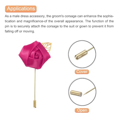 MECCANIXITY Groom Boutonnieres Rose Boutonnieres Pins for Wedding - color: Rose Red