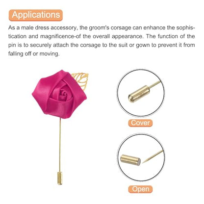 MECCANIXITY Groom Boutonnieres Rose Boutonnieres Pins for Wedding - color: Rose Red