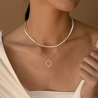 MFRYK Gold/Silver Necklaces Stack For Women,14K Gold/Sterling Silver Plated Simple Layered Choker Necklaces For Women,Stackable Multilayer Pearl Cross Disc Circle Pendant Cuban Herringbone Snake Paperclip Chain Necklaces Set Jewelry Gift for Women - style