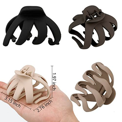 4 Pcs Octopus Hair Clips for Thick Hair - Large Claw Clips for Women, Matte Neutral Color, Strong Grip Non-Slip Jaw Clips - color: 09-Skin tone, khaki, coffee, black