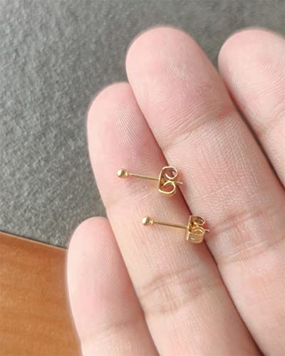 14K Gold Filled Polished Small CZ Pearl Ball Stud Earrings Set for Women Men 20G Surgical Steel Hypoallergenic Piercing Studs for Sensitive Ear, Pack of 6 Pairs - style: G : 2MM Gold Ball Set