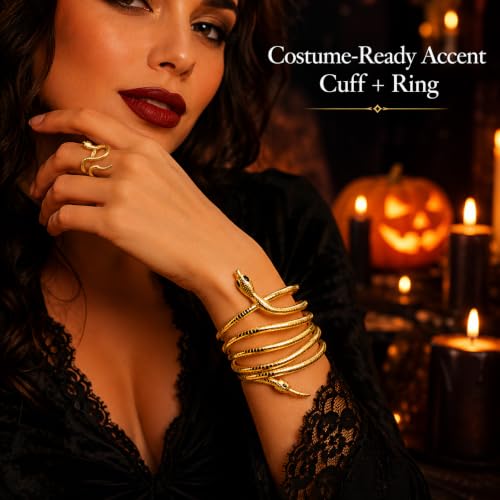 choice of all Snake Medusa Jewelry Gold Snake Necklace Earrings Bracelet Ring Set Gothic Punk Statement Jewelry Halloween Costume Accessories - color: gold