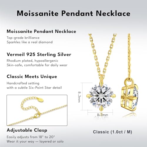 KRKC Moissanite Pendant Necklace for Women, 0.5CT/1CT/2CT/3CT/4CT Lab Created Diamond Solitaire Pendant, VVS1 Clarity D Color, Adjustable 14K White Gold Plated S925 Sterling Silver Chain, Jewelry Gift for Anniversary Valentines Christmas Day - color: Gold