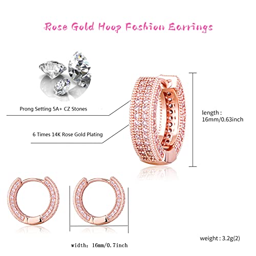 Iced Out Hoop Earrings Cubic Zirconia Huggie Cartilage Cuff Hypoallergenic 14K Gold Plated Luxury Fashion Round Circle Earrings For Men Women - color: 02 Rose Gold
