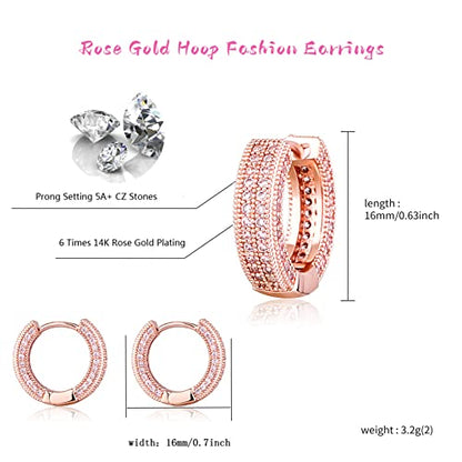 Iced Out Hoop Earrings Cubic Zirconia Huggie Cartilage Cuff Hypoallergenic 14K Gold Plated Luxury Fashion Round Circle Earrings For Men Women - color: 02 Rose Gold