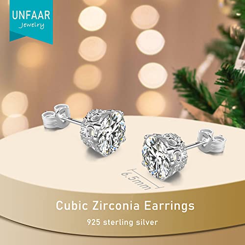 Round Cut Cubic Zirconia Stud Earrings for Men Women | Brilliant CZ Simulated Diamond, 18K White Gold Plated Sterling Silver, Hypoallergenic - color: White Gold