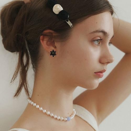 Crystal Flower Burst Stud Earrings Elegant Hypoallergenic Large Big Sparkly CZ Cubic Zirconia Rhinestone Earrings Bridal Wedding Party Prom Costume Jewelry for Women Birthstone Birthday Gift - color: Black