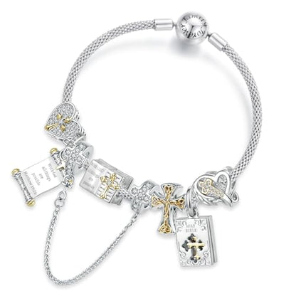 Heart Charm Clip Lock Spacer Stopper Charm Bead Bracelet 925 Sterling Silver Charms Safety Chain for Pandora Bracelets - color: Round Silver Safety Chain BSC1279