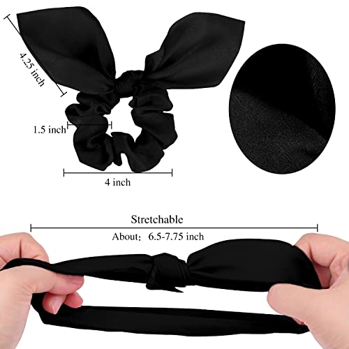 Jaciya Black Hair Ties Silk Bow Scrunchies for Hair Bunny Ears and Tail Scrunchies Hair Accessories for Women - color: Black