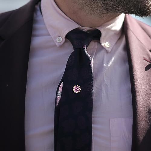 HAWSON Mens Tie Tack with Chain Round Crystal Wedding Business Accessories - color: Gold + Light Rose