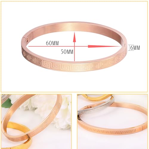 4/6/8MM Greek Key Meander Bracelet Oval Stainless Steel Bangle Cuff Gifts for Women Men - color: Rose Gold, size: 6mm