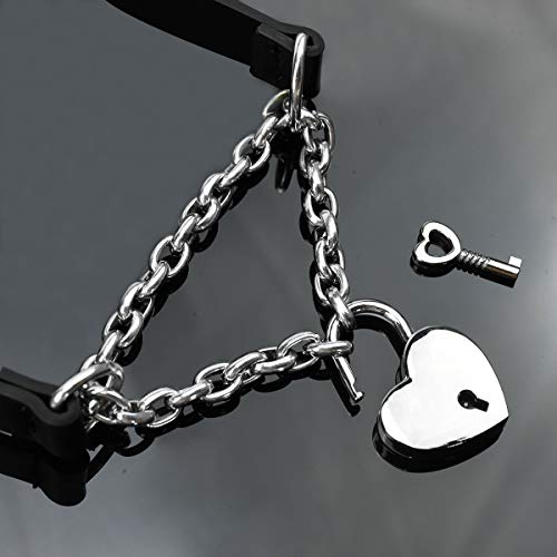 Goth Choker Necklaces for Women, Black Choker and Heart Padlock Day Collar with Key, Black PU Leather Choker Collar for Women