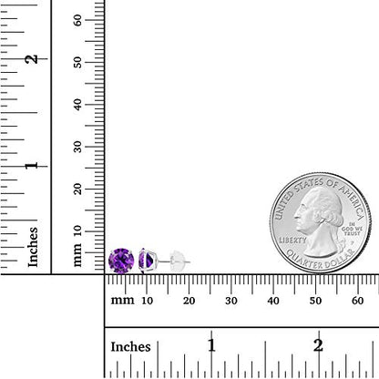 Genuine 10K Solid White Gold 6mm Round Natural Purple Amethyst February Birthstone Stud Earrings