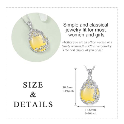 YAFEINI 925 Sterling Silver Moonstone Necklace Filigree Teardrop Pendant Necklace Jewelry for Women Girls - color: LL-Tree of Life Yellow Agate Necklace