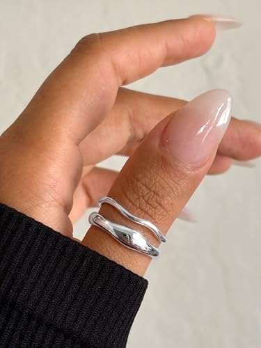Gold Rings for Women Men Non Tarnish, Waterproof Chunky 14K Gold Plated Dainty Stackable Rings Trendy Statement Pinky Thumb Rings Engagement Eternity Wedding Band Ring Stacking Gold Jewelry Size 3 4 5 6 7 8 9 10 11 - color: Silver, size: 10.5