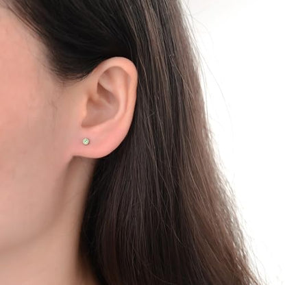 12 Pairs Surgical Stainless Steel Cubic Zirconia Birthstone Stud Earrings Heart Star Round Multicolors Stud Earrings Set for Women - style: Silver round 5mm