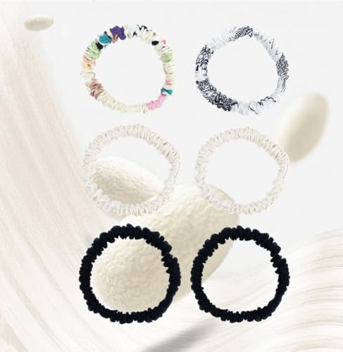 6 Pack 100% Muberry Silk Scrunchies for Women Luxury Hair Ties,No Damage Gentle Hair Bands,Ponytail Holders Silk Hair Ties for Thick and Thin or Curly Hair - color: Multicolor 1