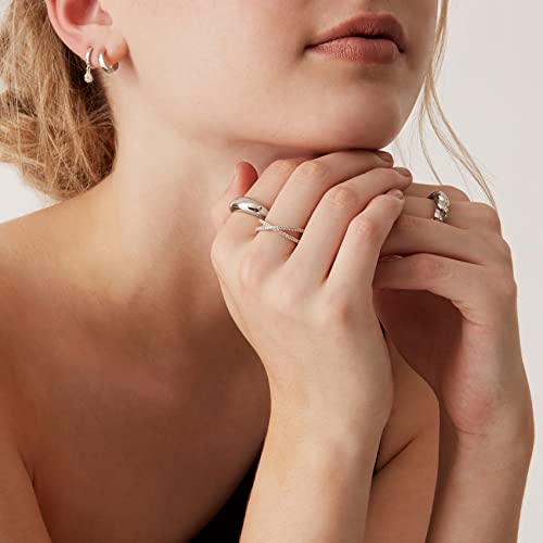 PAVOI 14K Gold Plated X Ring Simulated Diamond CZ Criss Cross Ring for Women - color: White Gold, size: 5