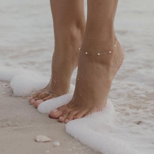 Gold Ankle Bracelets for Women,Dainty 14K Gold Plated Anklets for Women Waterproof Herringbone Beaded Satellite Anklets Set Layered Anklet Bracelets for Women Gold Jewelry Gift - color: Set 4