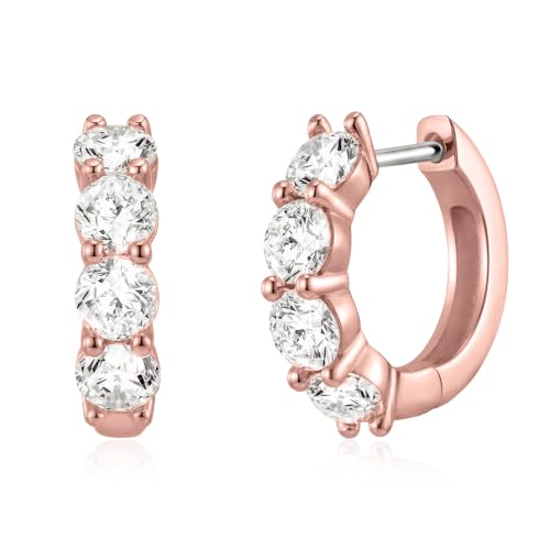 ASHINE 14k Gold Plated Huggie Earrings for Women, Small Hypoallergenic Stainless Steel Post Cuff Hoop Ear Ring Trendy Non Tarnish Cartilage Piercing Dainty Cubic Zirconia Jewelry - color: Rose Gold
