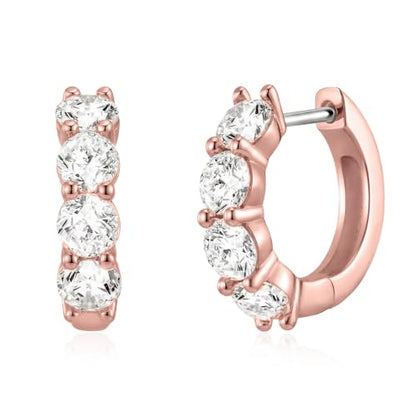 ASHINE 14k Gold Plated Huggie Earrings for Women, Small Hypoallergenic Stainless Steel Post Cuff Hoop Ear Ring Trendy Non Tarnish Cartilage Piercing Dainty Cubic Zirconia Jewelry - color: Rose Gold