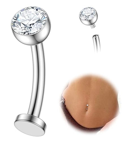 Floating Titanium Belly Button Rings Hypoallergenic G23 Titanium Internally Threaded Belly Ring 14G Belly Piercings for Women Navel Piercings Jewelry - color: round cz