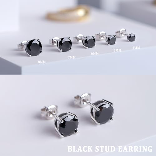 Sparkling 925 Sterling Silver Round Cut 5A+ Cubic Zirconia CZ Stud Earrings Hypoallergenic Earrings for Women/Men 4MM-8MM - color: B: Black, size: 6mm