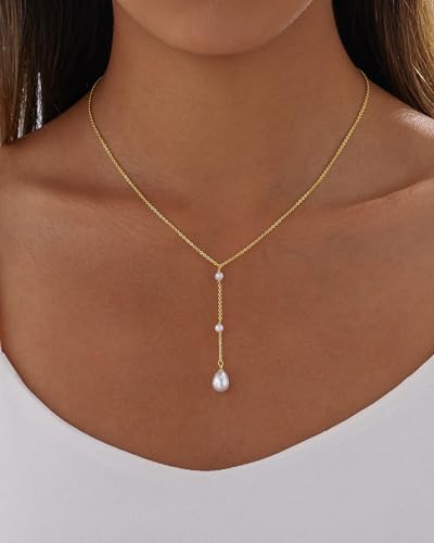 Pearl Necklaces for Women Trendy 14k Gold Plated Cubic Zirconia Pearl Pendant Necklace Valentines Day Wedding Birthday Mother's Day Gifts Dainty Gold Necklace for Women - color: Style 6 - Gold Necklace
