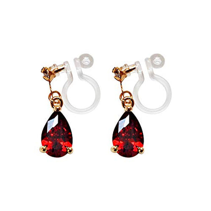 Drop Cubic Zirconia Invisible Clip On Earrings for Women Not Pierced Gold Teardrop Sqaure CZ Crystal Dangle Gold Silver Comfortable Clip On Earrings Bridal Wedding Prom - color: Teardrop 4 Red