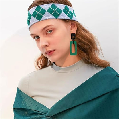 Boho Lightweight Retro Simple Acrylic Splicing Rectangle Earrings for Women Creative Exaggerated Statement Dangle Drop Earrings Jewelry - color: Black Green