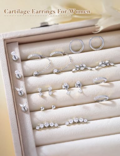 10 Pairs Hypoallergenic Cartilage Flatback Stud Earring for Women | 14K Gold Plated Flatback Stud Hoop Earring Sets for Helix Tragus Conch Piercing Jewelry Earring for Women Trendy - color: Silver Plated