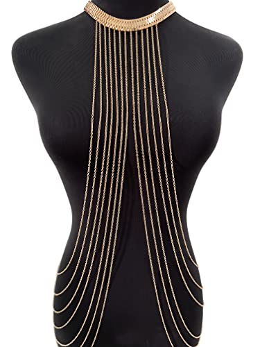 Harness Body Chain Sexy Layered Tassel Belly Waist Chain Necklace Boho Hot Bikini Nightclub Party Beach Body Jewelry for Women and Ladies Gold Tone - style: B:Style B