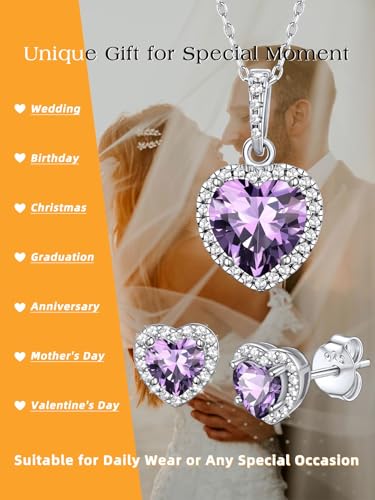 Bestyle Sparkling 925 Sterling Silver Birthstone Stud Earrings for Women, Heart/Round/Teardrop/Square Solitaire Diamond Studs Earrings, Great Birthday/Christmas Gifts - style: 02. Purple Amethyst-Feb.-heart