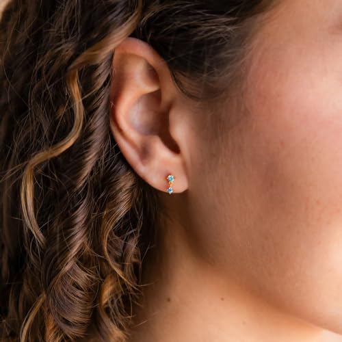 2 Pairs 20G/18G/16G Dainty Stud Earrings, Cubic Zirconia Screw Flat Back Drop Earrings & Tiny Birthstone Dangle Earrings - color: Drop- (April)- Clear Crystal &CZ