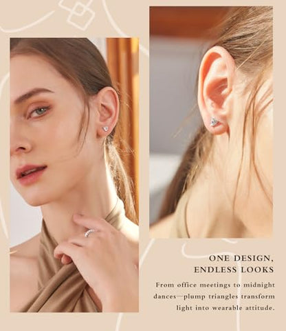 "STUNNING FLAME" Trillion-cut/Cushion-cut/Emerald-cut/Marquise-cut ... 18K White Gold Plated Sterling Silver Cubic Zirconia Simulated Diamond Stud Earrings for Women - color: C-trillion-Cut, size: medium-white gold plated silver