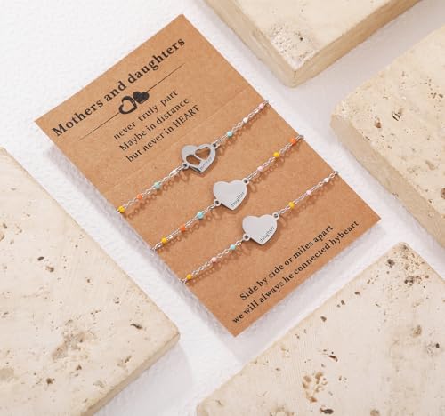 DS Mother Daughter Matching Bracelets,Adjustable Stainless Steel Gift Set | mother’s Day & Birthday Gift Box,Heart Charm,Mommy & Me Style,18K Gold Plated,Hypoallergenic,Daily Wear,Fits Women Teen Girls - color: Silver-2