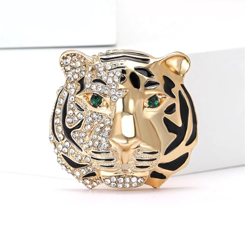 Luxury Crystal Tiger Brooch Pins for Women Men Vintage Gold-Tone Climbing Black Spots Leopard Brooch Fashion Panther Cougar Pin Suit Jackets Coat Animal Jewelry Gift - style: Gold Tiger