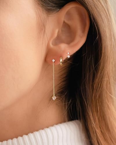 Pearl Earrings - 14K Gold/White Gold/Rose Gold Plated Cubic Zirconia CZ Diaomond Accented Pearl Drop Dangle Earrings for Women Wedding Bridal Prom - color: Ear Jacket earings set