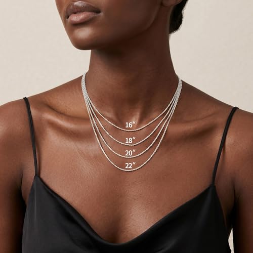 S925 Sterling Silver Chain for Women, 2mm Sterling Silver Rope Chain Necklace Thick Sturdy Colourfast Necklaces Jewelry for Women 16/18/20/22 Inch - color: Silver