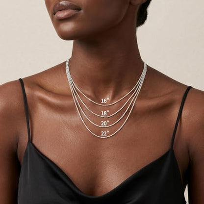 S925 Sterling Silver Chain for Women, 2mm Sterling Silver Rope Chain Necklace Thick Sturdy Colourfast Necklaces Jewelry for Women 16/18/20/22 Inch - color: Silver