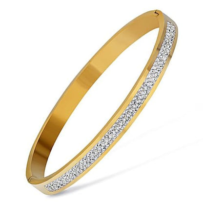 MYNENEY Womens Bracelets Stainless Steel Pave Cubic Zironia Stackable - color: 2 Row Crystal Gold, size: 7 Inch