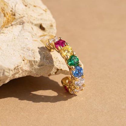 Gold Ear Cuff for Women Non Piercing | Cuff Earrings, 14K Gold Plated, Colorful Cubic Zirconia Pave, Pearl, Clover, Cartilage Earrings Trendy Jewelry, Single - color: Rainbow