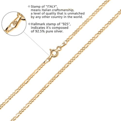 Savlano 925 Sterling Silver Chain Anklet Rope, Figaro, Mariner, Curb - 18K Gold Plated Chain Anklet Available in 9, 10 and 11 - Inches for Women Comes with a Gift Box - Made in Italy - style: Figaro 1.8mm