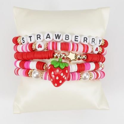 Twinfree Bohemian Cute Fruit Banana Cherry Strawberry Pineapple Mango Polymer Clay Beaded Stackable Stretch Bracelets - color: Color 11