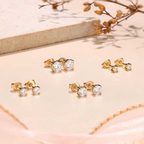 MILACOLATO S925 Sterling Silver Stud Earrings for Women Men Hypoallergenic 18K Gold Plated Cubic Zirconia Earrings Studs Brilliant Simulated Diamond Halo Earring for Sensitive Ears - style: 18K Gold Plated - Round CZ