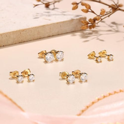 MILACOLATO S925 Sterling Silver Stud Earrings for Women Men Hypoallergenic 18K Gold Plated Cubic Zirconia Earrings Studs Brilliant Simulated Diamond Halo Earring for Sensitive Ears - style: 18K Gold Plated - Round CZ