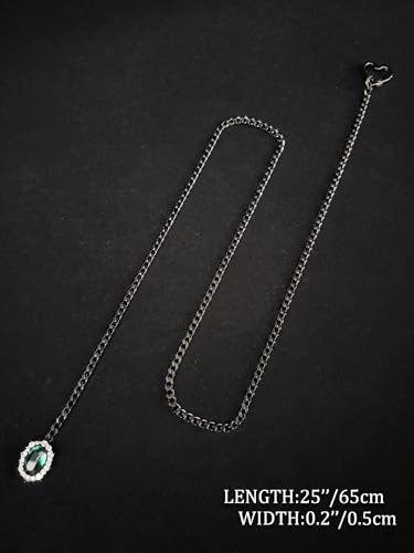 Women's Heart O-Ring Slip Chain Necklace, Double Layered Adjustable 39'' Cuban Chain with Detachable Heart Clasp and Colorful Rhinestone Pendant - color: 25'' Black-Emerald Green