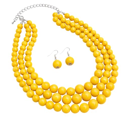 Simulated Pearl Necklace & Earring Set, Multi Strand - color: Yellow